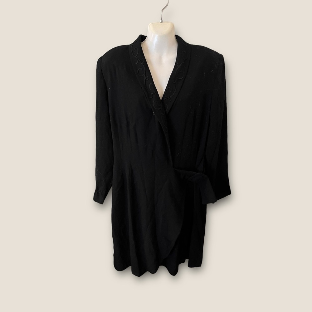 Vintage 90s Jacqueline Ferrar Coat Wrap Dress Black 14